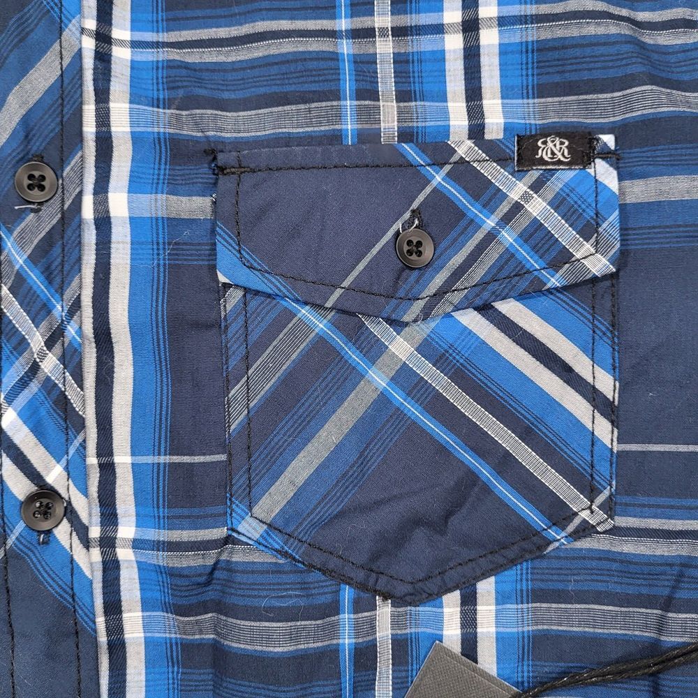 Rock & Republic Men's‎ Small Blue Plaid Short Sleeve Button Up Shirt - Picture 4 of 9